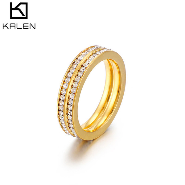 Kalen High Quality Tri-Color Stainless Steel Women Rings Trendy Zircon Bridal Sets Wedding Rings For Women Anillos Mujer Jewelry Party Gifts