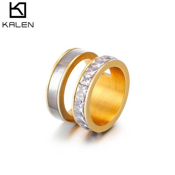 Kalen New Bohemia Gold & Silver Stainless Steel Women Rings White Sheel & Zircon Bridal Sets Rings Anillos Mujer Women Jewelry Accessory