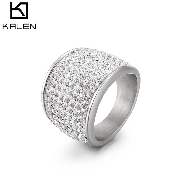 Kalen 18mm Silver Stainless Steel Bague Rings For Women White Cubic Zirconia Wedding Rings Anillos Mujer Jewelry Women Party Gifts