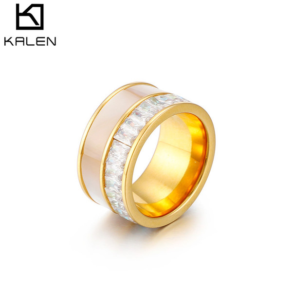 Kalen Gold/Silver Stainless Steel Rings For Women Bohemia Cubic Zirconia Shell Wedding Rings Women Jewelry Party Gifts Size 6 7 8 9