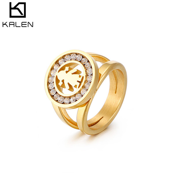 kALEN Gold & Silver Stainless Steel Rings For Women Bohemia Zircon Cartoon Girl Finger Rings Jewelry Women Girl Gifts Size 6 7 8 9