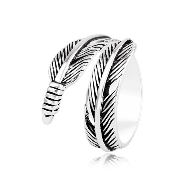 Feather Ring Men and women Europe United States Retro Thai Silver Plated 925 Silver Personality Special Index finger ring Men Ring jewelry