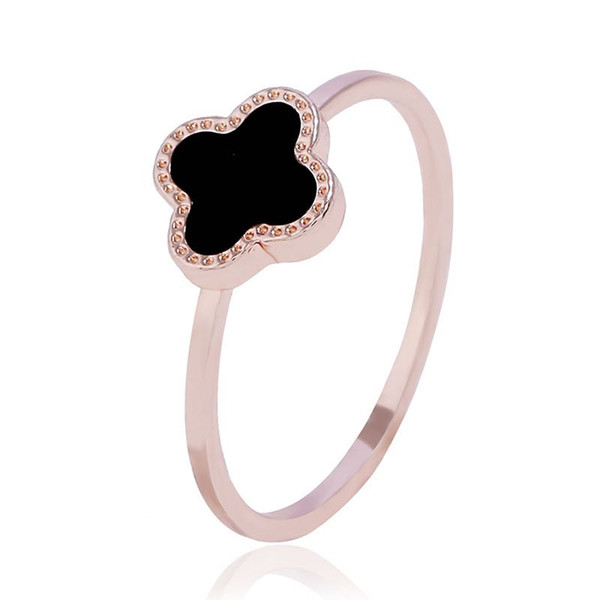 Fashionable and Simple Four Leaf Clover Rings 18K Rose Gold Black Plating Fashion Rings #16 #17 #18