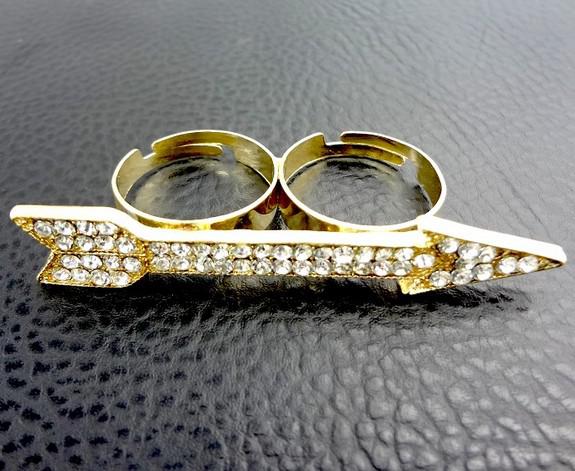 New Comming Gold Plated Rhinestone Crystal Arrow Double Finger Ring 1pcs/lot Unisex jewelry