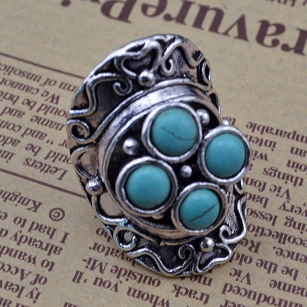 New Fashion Tibetan Vintage Silver Plated Natural Turquoise Rings Adjustable For Women Jewelry 1pcs/lot