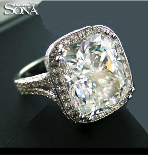 Sona 8 Karat Diamond Silver Queen Ring Extra Large Diamond Euro-American Exaggerating Trendsetting Color Grade IJ Wedding Or Engagement Ring