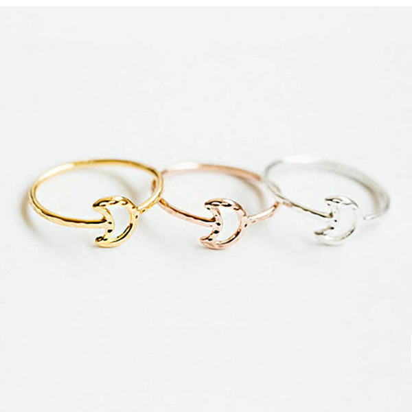 Wholesale Hollow Moon Rings Hammered Line Crescent Moon Knuckle Ring Size For Women Girls Fashion Rings R066