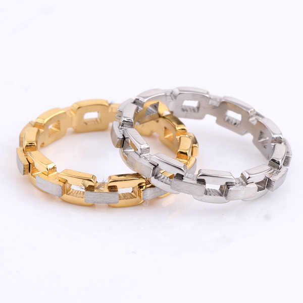 Geometric Hollow Gear Wheel Ring No Fade Gold Plated Titanium Steel Simple Band Rings 4mm Wide Women Fashion Jewelry Accessories Wholesale