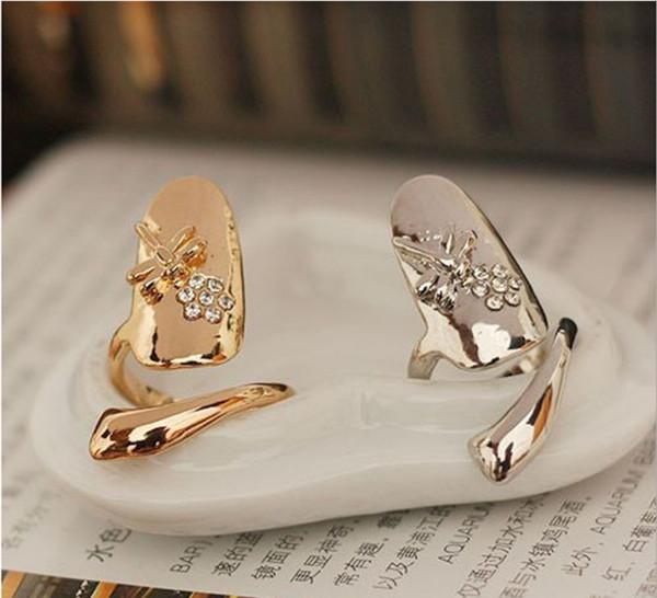 Women Rings Exquisite Cute Retro Queen Dragonfly Design Rhinestone Plum Snake Gold/Silver Ring Finger Nail Rings Christmas Gift 10pcs