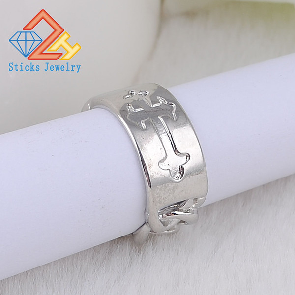 Fashion Metal Cross Ring Zinc Alloy Link Chain Shape White k Plated Unisex Finger Ring