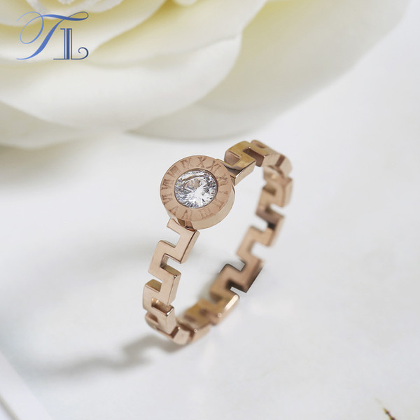 TL Unique Design Women Finger Rings Rose/Gold Stainless Steel Geometric Hollow Torques Female Simple Smooth Party Wedding Ring