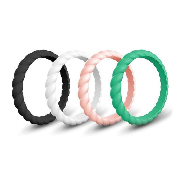 Braided Silicone Ring Wedding Bands for Women Fashion Silicone Rubber Flexible Rings Thin and Stackable Girls Lady Jewelry