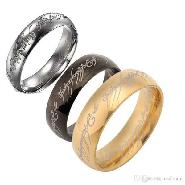 Stainless Steel The Hobbit Lord of Ring finger ring 6mm 18k gold silver black band rings for women Jewelry Gift