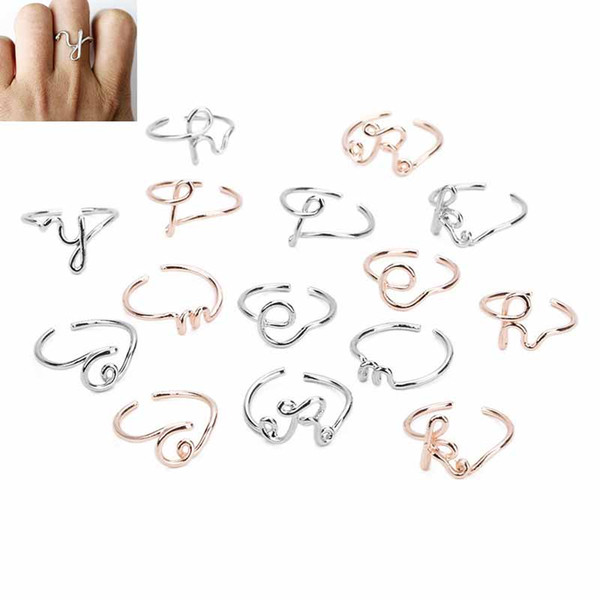 26 A-Z English Initital designer Ring Silver Gold Letter Ring Women Fashion Jewelry Geometric Knuckle Rings Creative Gift drop ship