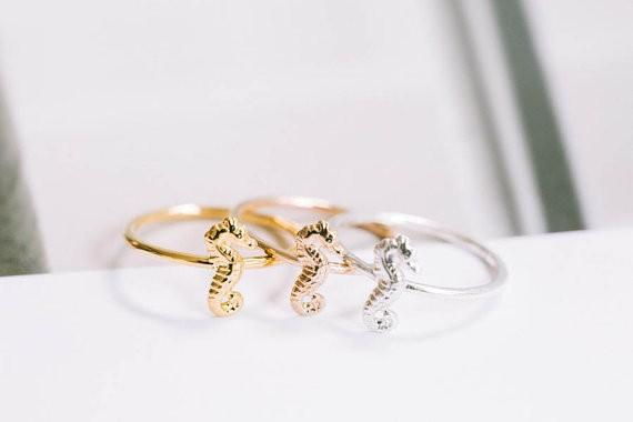 The latest elements rings for girls Gold color Cute Animal Hippocampus Rings for women wholesale free shipping