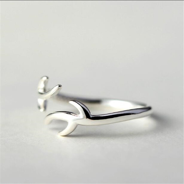 The latest elements Fashion the branches of the rings Beautiful smooth branch open rings Silver plated plant tree rings