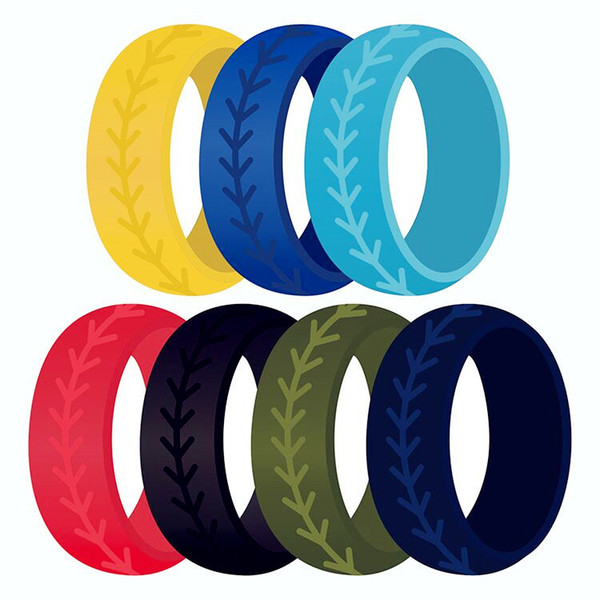 Silicone Wedding Band with Engraved Pattern 8mm Flexible Rubber Wedding Rings for Men Women Sports Gym Outdoor Set of 7