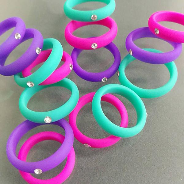 Fashion Women Silicone Ring with Rhinestone Flexible Rubber Silicone Durable Wedding Ring Women's Jewelry Size 4 to 9 Wholesale