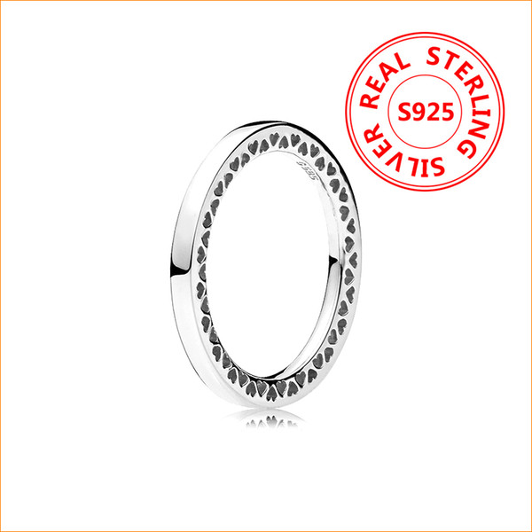 High quality 925 Sterling Silver Band Ring for Pandora Silver Jewelry Heart shaped hollow out Rings for Women Men