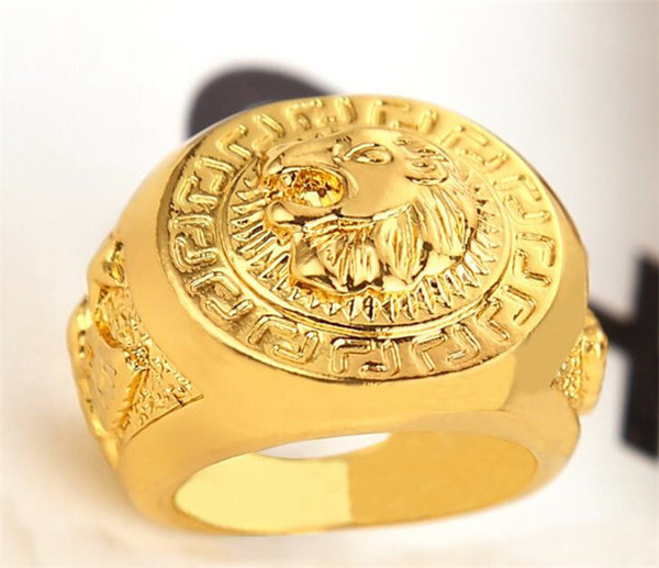 20pcs Hip hop Men's Rings Jewelry Free Masonic gold Lion Medallion Head Finger Ring J061