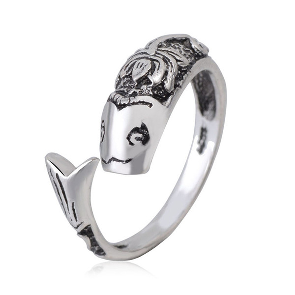 1 Pics Cute Fish Shape Finger Ring Cool Woman Men Punk Jewelry Adjustable Opening Silver Rings Jewelry Git