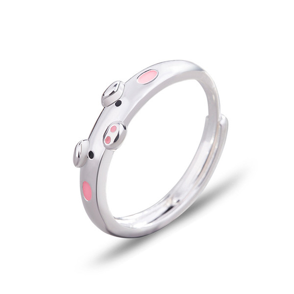 1Pcs Creative Cute Pink Red Pig Rings Popular Lucky Piggy Animal Couple Opening Ring Women Man Jewelry Lover's Gifts Adjustable