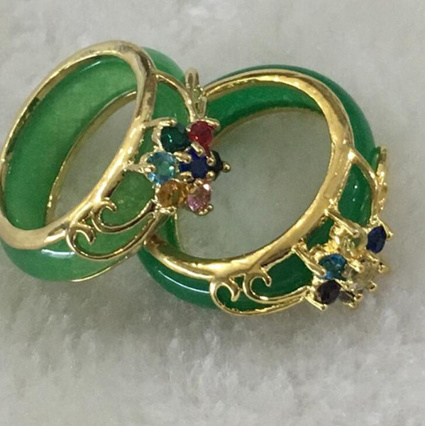 2PCS Lady's Elegent Hand Carving Green Jades Ring size :7-9