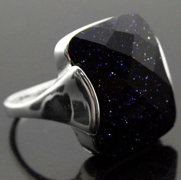 13*16mm Natural Faceted Blue Sandstone 925 Sterling Silver Ring Size 7/8/9/10 for festival gift