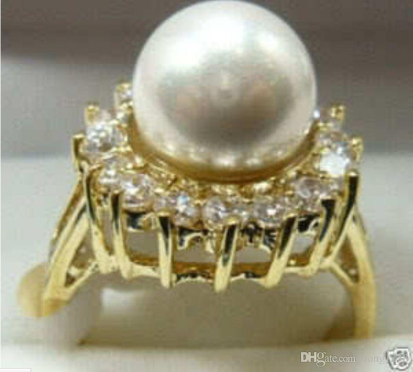 Jade crystal pearl ring free shipping > HOT Vogue white shell pearl Jewelry ring size 7#-8#-9# AAAR