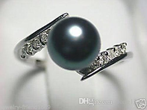 Jade crystal pearl ring free shipping > Jewelry Black shell Pearl Ring(size 7,8,9,10)