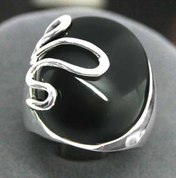 17 * 21 mm RARE NATURAL BLACK Natural Stone ONYX 925 STERLING Silver 925 jewelry RING SIZE 8/9/10