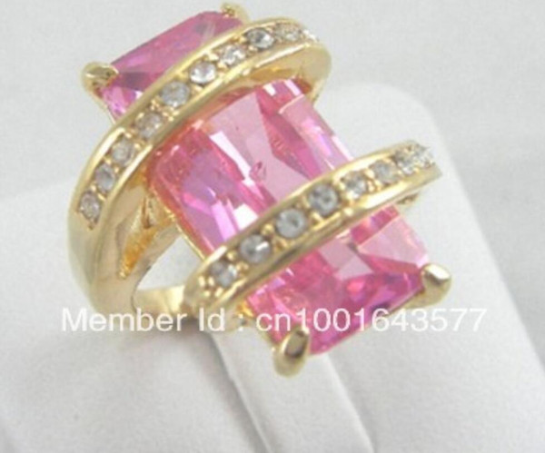 Jewelry Sprkling Filled CZ Huge Pink ring sz8