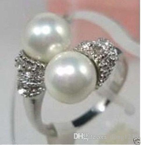 free shipping Jewelry White jade Pearl Silver Plated Ring Size 7,8,9