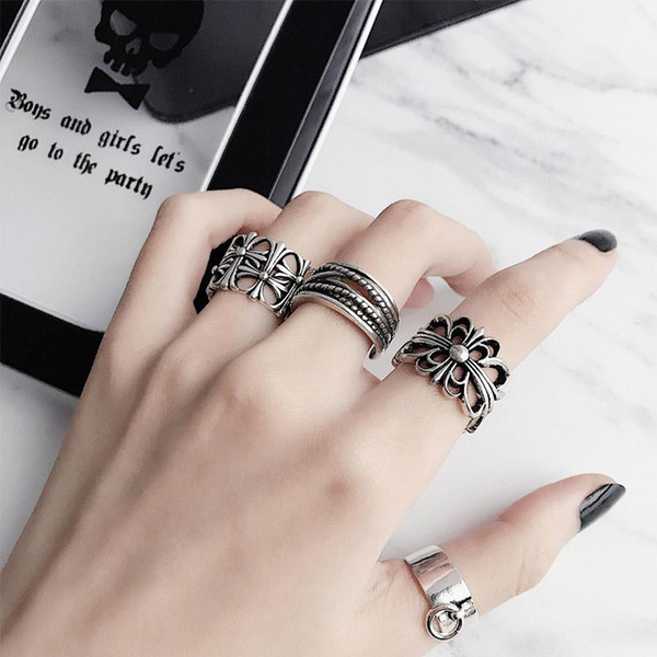 New Fashion Classical Cross Punk Personality Men Women Lovers Rings Stainless Steel Style Engagement Wedding Valentines Gift