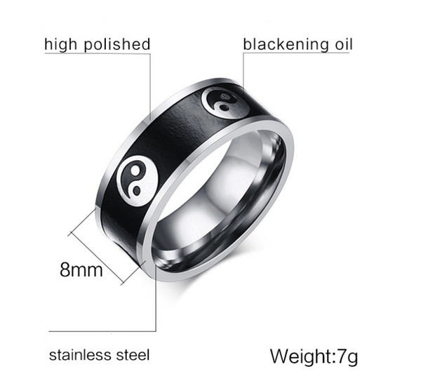 Chinese wind taiji eight diagrams titanium steel ring