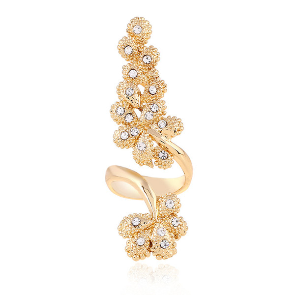 Fashional Korea Style White Crystal Band Ring For Women wedding party Gift Golden Flower Forefinger Ring Elegant Spiral Rings Jewelry