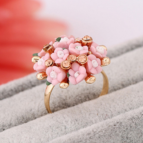 Wholesale Ceramic Small Flower Fashional Ring For Girl Women Band Ring Cluster For wedding Forefinger Rings Crystal Gift Party Anniversary