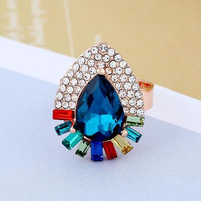 New Seller Popular Band Ring For Women Crystal Ring Adjustable Diameter Water Drop Rhinestone Personality Ring For Pary Gift Free Shipping