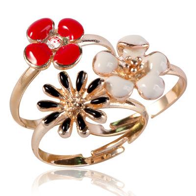 Fashional Flower Band Ring Engagement Wedding Ring Birthday Gift For Women Adjustable Diameter Cluster Rings 3 PCS Set Two Options Cheap