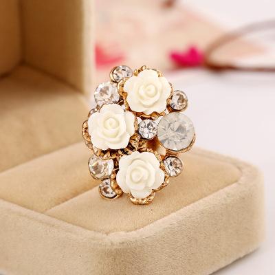 Women's Crystal Band Rings Flower Fashion Style Adjustable Ring For Femal Wedding Party Gift Resin Alloy Made Rings Jewelry Individual Pack