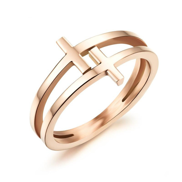 Boys and Girls Han Version of The New Rose Gold Cross Personality Ring Ring Ring Accessories Mixed Batch 5-8