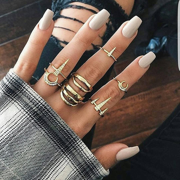 Street fashion moon triangle ring set fashion nightclub show campus ring trend