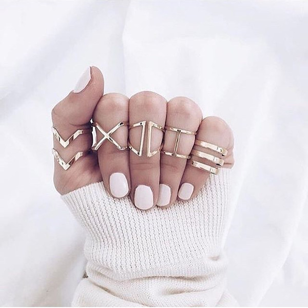 European and American Japanese and Korean Fashion Personality New Geometric V Type X Hollow Women's Ring Combination Set Fashion