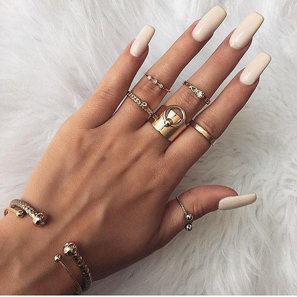 Popular personality fashion new nightclub women's pattern combination ring set love diamond bead temperament cute performance