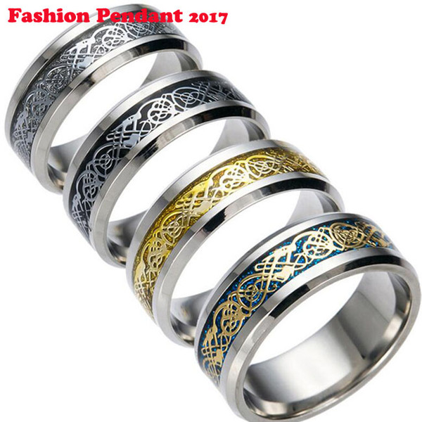 Titanium Stainless Steel Ring for Men Carbon Fiber Dragon Lines Wedding Bands Male Design Jewelry wholesale