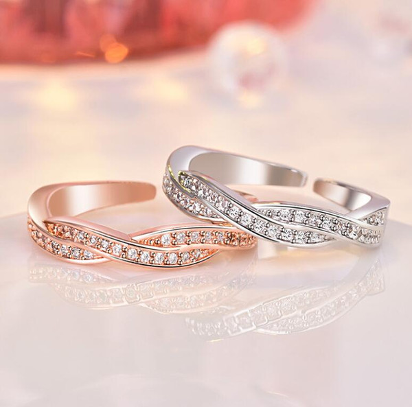 Open size Cubic Zirconia Infinity Symbol Ring CZ Forever Endless Love Promise Band Ring Eternity Friendship Rose Gold for Women Girls