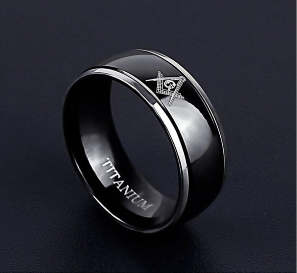 8 mm black color Titanium Stainless Steel Freemason Ring Masonic Rings Freemason's Jewelry for Free Masonry Member Masonary Ring