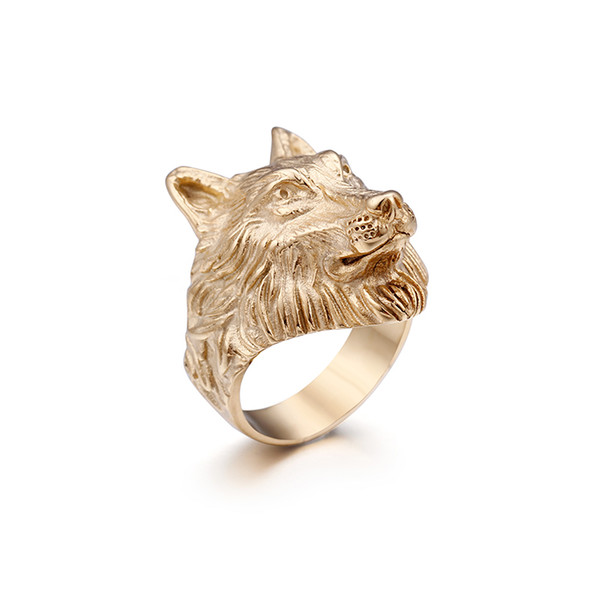 Wholesale Silver/Gold Wolf Head Ring For Men Stainless Steel Charm Rings For Male Jewelry 2018