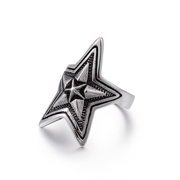 Wholesale Hip Hop Large Star Rings For Men Male Stainless Steel Rock Pentacle Finger Rings Cheap Party Homme Jewelry