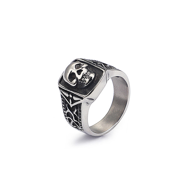 Wholesale Stainless Steel Ghost Head Punk Ring For Men Male Silver High Quality Personality Ring For Boy